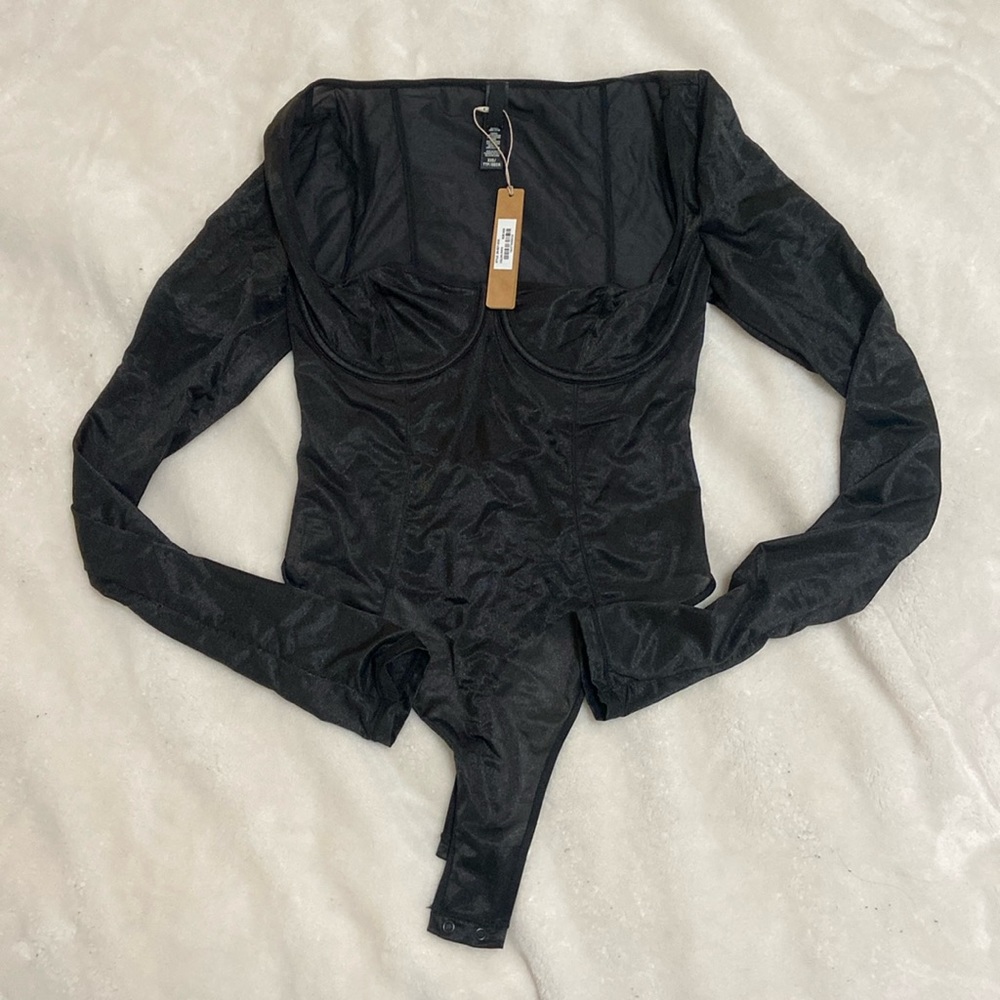 SKIMS Black Long-Sleeve Underwire Bodysuit
